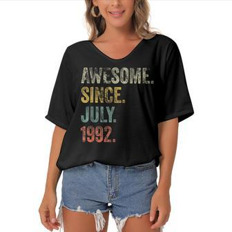 Vintage 1992 30Th Birthday Awesome Since July 1992 Women's Bat Sleeves V-Neck Blouse - Seseable