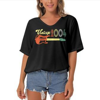 Vintage 2004 Retro 18Th Birthday With Guitar 18 Years Old Women's Bat Sleeves V-Neck Blouse - Seseable