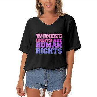 Womens Rights Are Human Rights Feminist Pro Choice Women's Bat Sleeves V-Neck Blouse - Seseable