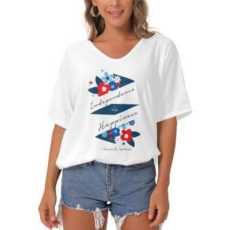 Independence Is Happiness &8211 Susan B Anthony Women's Bat Sleeves V-Neck Blouse | Mazezy