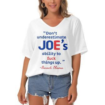 Joes Ability To Fuck Things Up - Barack Obama Women's Bat Sleeves V-Neck Blouse | Mazezy