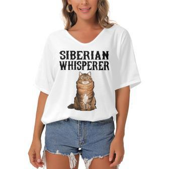 Siberian Whisperer Funny Cat Lover Gift Women's Bat Sleeves V-Neck Blouse | Mazezy