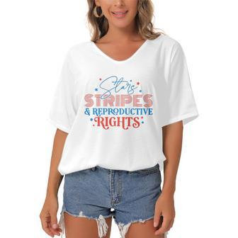 Stars Stripes Reproductive Rights Patriotic 4Th Of July 1973 Protect Roe Pro Choice Women's Bat Sleeves V-Neck Blouse | Mazezy