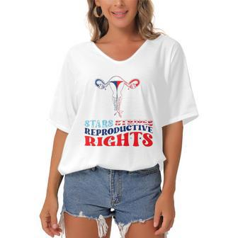 Stars Stripes Reproductive Rights Roe V Wade Overturned Women's Bat Sleeves V-Neck Blouse | Mazezy