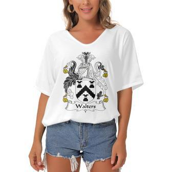 Walters Coat Of Arms &8211 Family Crest Women's Bat Sleeves V-Neck Blouse | Mazezy