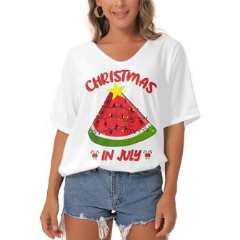 Watermelon Christmas Tree Christmas In July Summer Vacation V3 Women's Bat Sleeves V-Neck Blouse - Seseable