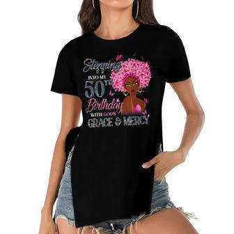 50Th Birthday Squad Stepping Into 50 Years Old Black Womens Women's Short Sleeves T-shirt With Hem Split - Seseable