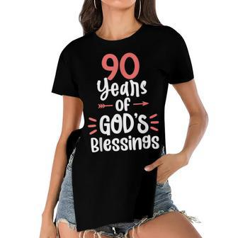 90 Years Of Gods Blessings 90 Year Old Happy 90Th Birthday Women's Short Sleeves T-shirt With Hem Split - Seseable