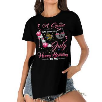 A Queen Was Born On 14Th July Birthday For Queens Girls Women's Short Sleeves T-shirt With Hem Split - Seseable