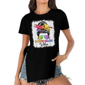 Funny 4Th Grade Vibes Messy Bun Back To School Kids Girls Women's Short Sleeves T-shirt With Hem Split - Seseable
