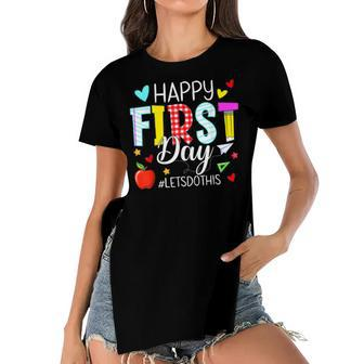 Happy First Day Lets Do This Welcome Back To School Teacher Women's Short Sleeves T-shirt With Hem Split - Seseable