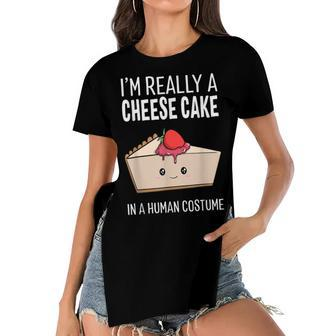 Im Really A Cheesecake In A Human Costume Halloween Funny Women's Short Sleeves T-shirt With Hem Split - Seseable