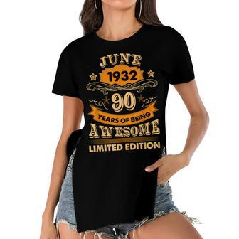 June 90 Year Old Vintage 1932 90Th Birthday Women's Short Sleeves T-shirt With Hem Split - Seseable