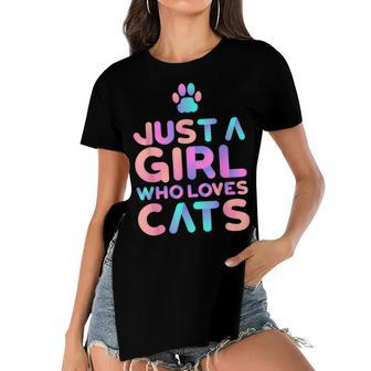 Just A Girl Who Loves Cats Cute Cat Lover Women's Short Sleeves T-shirt With Hem Split - Seseable