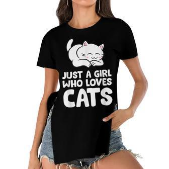 Just A Girl Who Loves Cats Women's Short Sleeves T-shirt With Hem Split - Seseable
