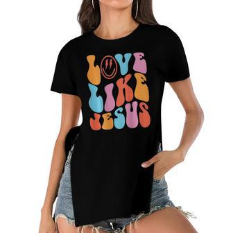Love Like Jesus Smiley Face Aesthetic Trendy Clothing Women's Short Sleeves T-shirt With Hem Split | Mazezy