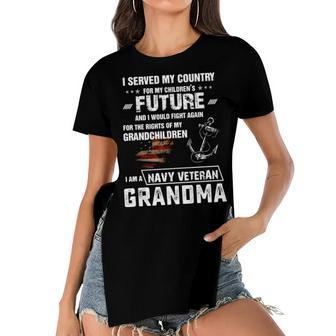 Navy Veteran Grandma Women's Short Sleeves T-shirt With Hem Split - Seseable
