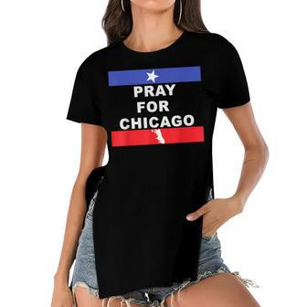 Pray For Chicago Encouragement Distressed Women's Short Sleeves T-shirt With Hem Split - Seseable