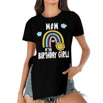 Rainbows & Sunshine Party Mom Of The Birthday Girl Women's Short Sleeves T-shirt With Hem Split - Seseable
