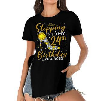 Stepping Into My 24Th Birthday Like A Boss Ladies Women's Short Sleeves T-shirt With Hem Split - Seseable