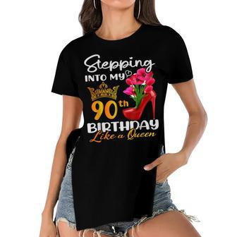 Stepping Into My 90Th Birthday Like A Queen For 90 Years Old Women's Short Sleeves T-shirt With Hem Split - Seseable