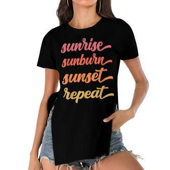 Sunrise Sunburn Sunset Repeat Tropical Summer Vacation  Women's Short Sleeves T-shirt With Hem Split