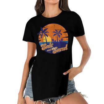 Vintage Palm Trees Summer Vacation Beach Tropical Summer  Women's Short Sleeves T-shirt With Hem Split