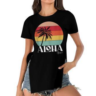 Vintage Retro Aloha Hawaii Tropical Summer Vacation Gifts  Women's Short Sleeves T-shirt With Hem Split