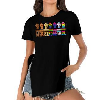 We Rise Together Lgbt-Q Pride Social Justice Equality Ally Women's Short Sleeves T-shirt With Hem Split - Seseable