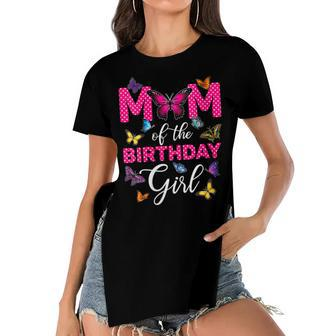 Womens Mom Of The Birthday Girl Butterfly Mama Mommy 1St Bday Women's Short Sleeves T-shirt With Hem Split - Seseable