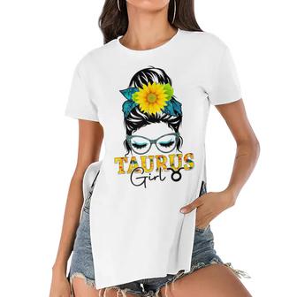 Taurus Girl Birthday Messy Bun Hair Sunflower  Women's Short Sleeves T-shirt With Hem Split