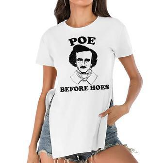 Funny Edgar Allan Poe Poe Before Hoes Reading Women's Short Sleeves T-shirt With Hem Split - Seseable