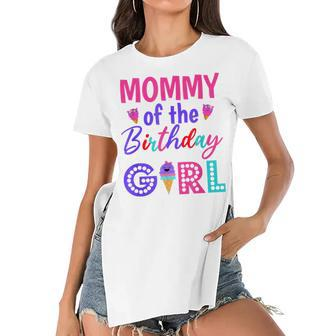 Mommy Of The Birthday Girl Mom Ice Cream First Birthday Women's Short Sleeves T-shirt With Hem Split - Seseable