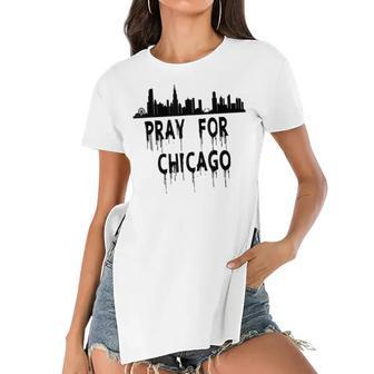 Pray For Chicago Encouragement Distressed Women's Short Sleeves T-shirt With Hem Split - Seseable