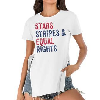 Stars Stripes And Equal Rights 4Th Of July Womens Rights Women's Short Sleeves T-shirt With Hem Split - Seseable