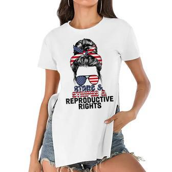 Stars Stripes Reproductive Rights Messy Bun 4Th Of July V4 Women's Short Sleeves T-shirt With Hem Split - Seseable