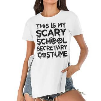 This Is My Scary School Secretary Costume Funny Halloween Women's Short Sleeves T-shirt With Hem Split - Seseable