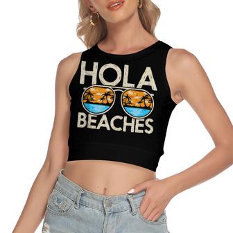 Funny Hola Vacation Summer Tropical Getaway Beach Beaches  Women's Sleeveless Bow Backless Hollow Crop Top