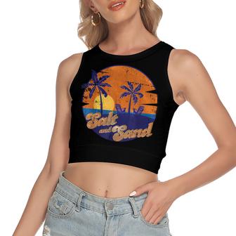 Vintage Palm Trees Summer Vacation Beach Tropical Summer  Women's Sleeveless Bow Backless Hollow Crop Top