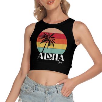 Vintage Retro Aloha Hawaii Tropical Summer Vacation Gifts  Women's Sleeveless Bow Backless Hollow Crop Top