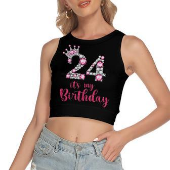24 Its My Birthday 24Th Birthday 24 Years Old Bday Women's Sleeveless Bow Backless Hollow Crop Top - Seseable