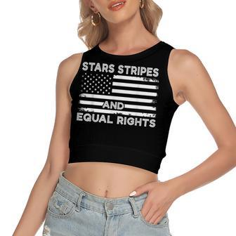 4Th Of July Womens Rights Stars Stripes And Equal Rights Women's Sleeveless Bow Backless Hollow Crop Top - Seseable