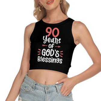 90 Years Of Gods Blessings 90 Year Old Happy 90Th Birthday Women's Sleeveless Bow Backless Hollow Crop Top - Seseable