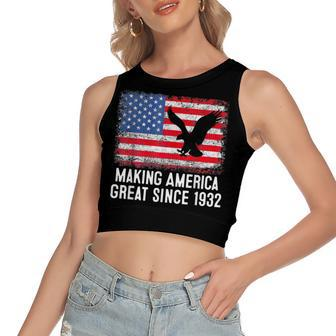 90Th BirthdayMaking America Great Since 1932 Women's Sleeveless Bow Backless Hollow Crop Top - Seseable