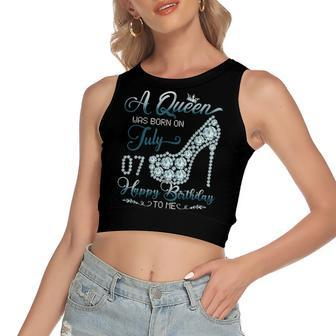 A Queen Was Born On July 07 Born In 07Th July Birthday Women's Sleeveless Bow Backless Hollow Crop Top - Seseable