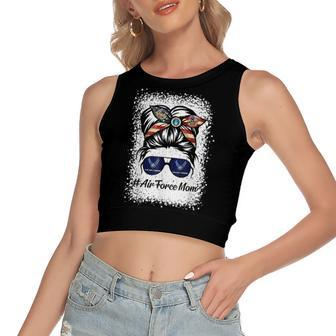 Air Force Mom Messy Bun Sunglasses Military Mom Mothers Day Women's Sleeveless Bow Backless Hollow Crop Top - Seseable