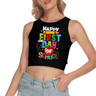 Back To School Teachers Kids Child Happy First Day Of School Women's Sleeveless Bow Backless Hollow Crop Top - Seseable