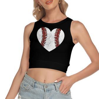 Baseball Heart Fun Mom Dad Softball Wife Women's Crop Top Tank Top | Mazezy