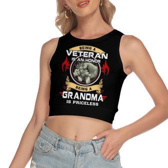 Being A Grandma Is A Priceless Women's Sleeveless Bow Backless Hollow Crop Top - Monsterry