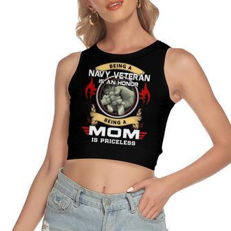 Being A Navy Veteran Is A Honor Being A Mom Is A Priceless Women's Sleeveless Bow Backless Hollow Crop Top - Monsterry DE